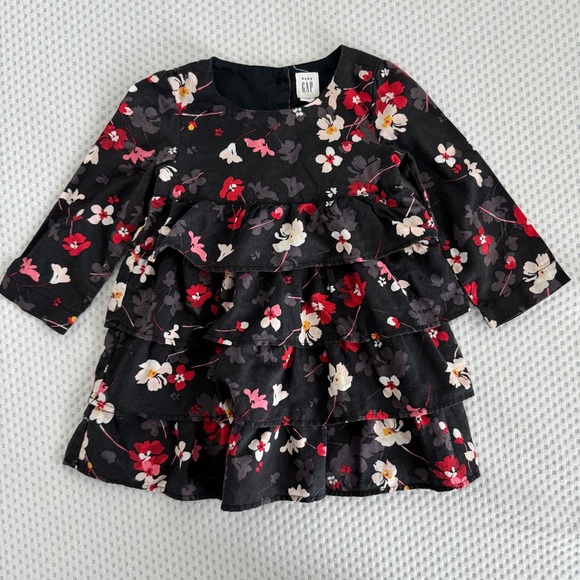 GAP Other - GAP Kids Floral Red And Black Ruffle Tiered Long Sleeve Dress Size 18-24m